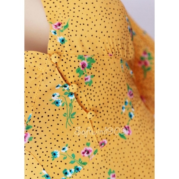 Last☝️Yellow Floral Button Front Ruffle Mini Dress - Picture 3 of 8